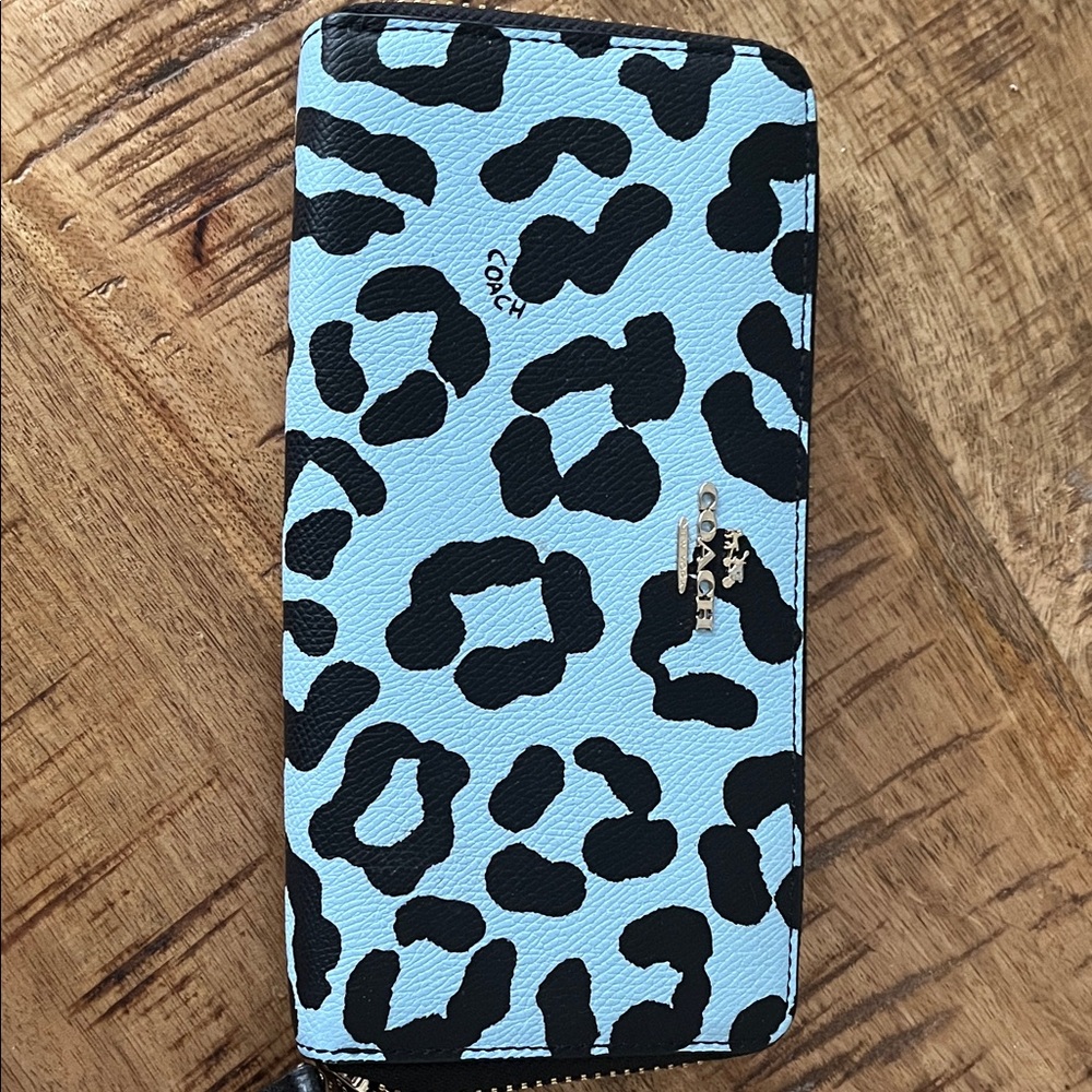 Coach Light Blue and Black Animal Print wallet